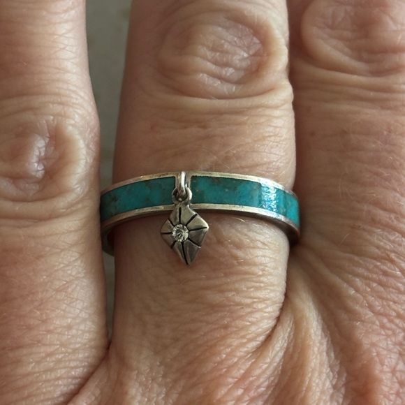 Silpada Silver Ring with Turquoise Inlay and Charm - Picture 3 of 4